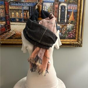 Madewell Navy and Pink Brushed Plaid Blanket Scarf